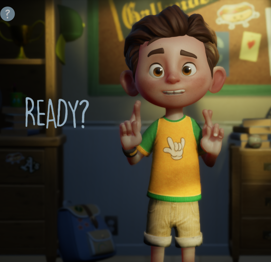 Screenshot of Small Talk ASL app with Oscar asking Ready?